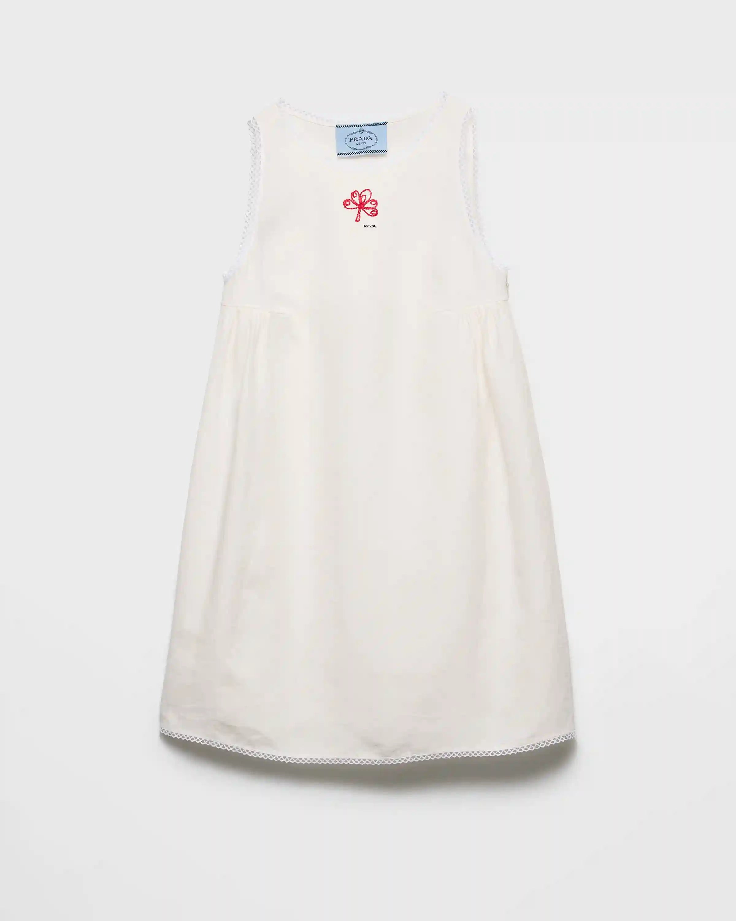 Embroidered slubbed canvas mini-dress