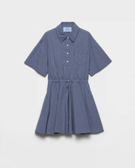 Short-sleeved technical pongé dress