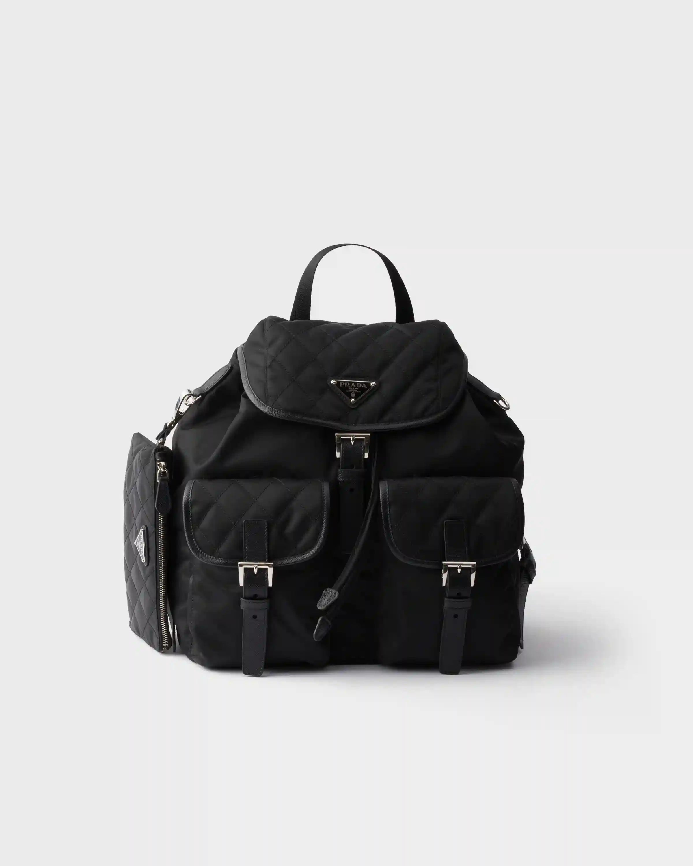 Medium quilted Re-Nylon backpack with Saffiano leather trim