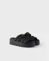 Matelassé nappa leather flatform slides