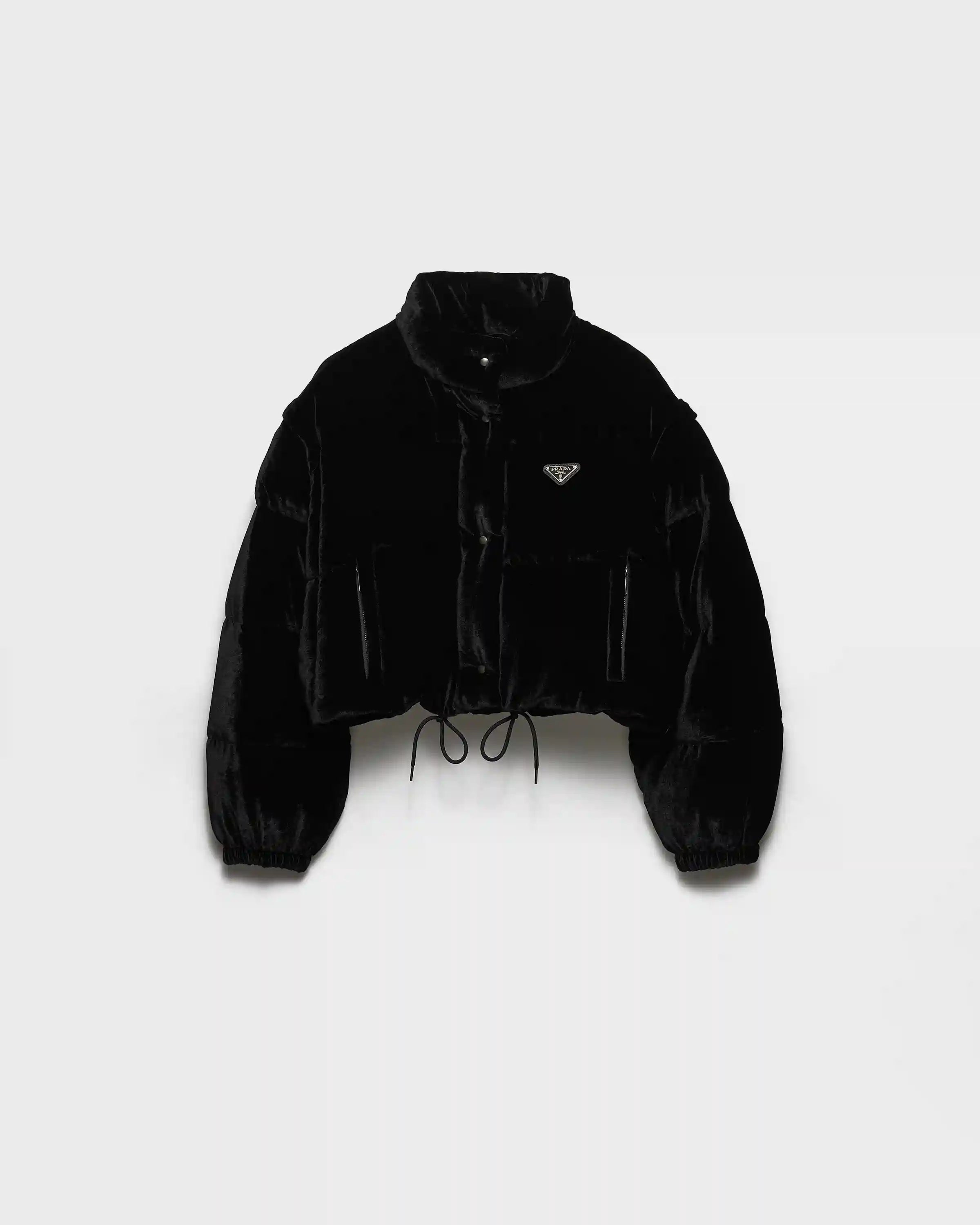 Convertible cropped velvet down jacket