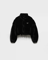 Convertible cropped velvet down jacket