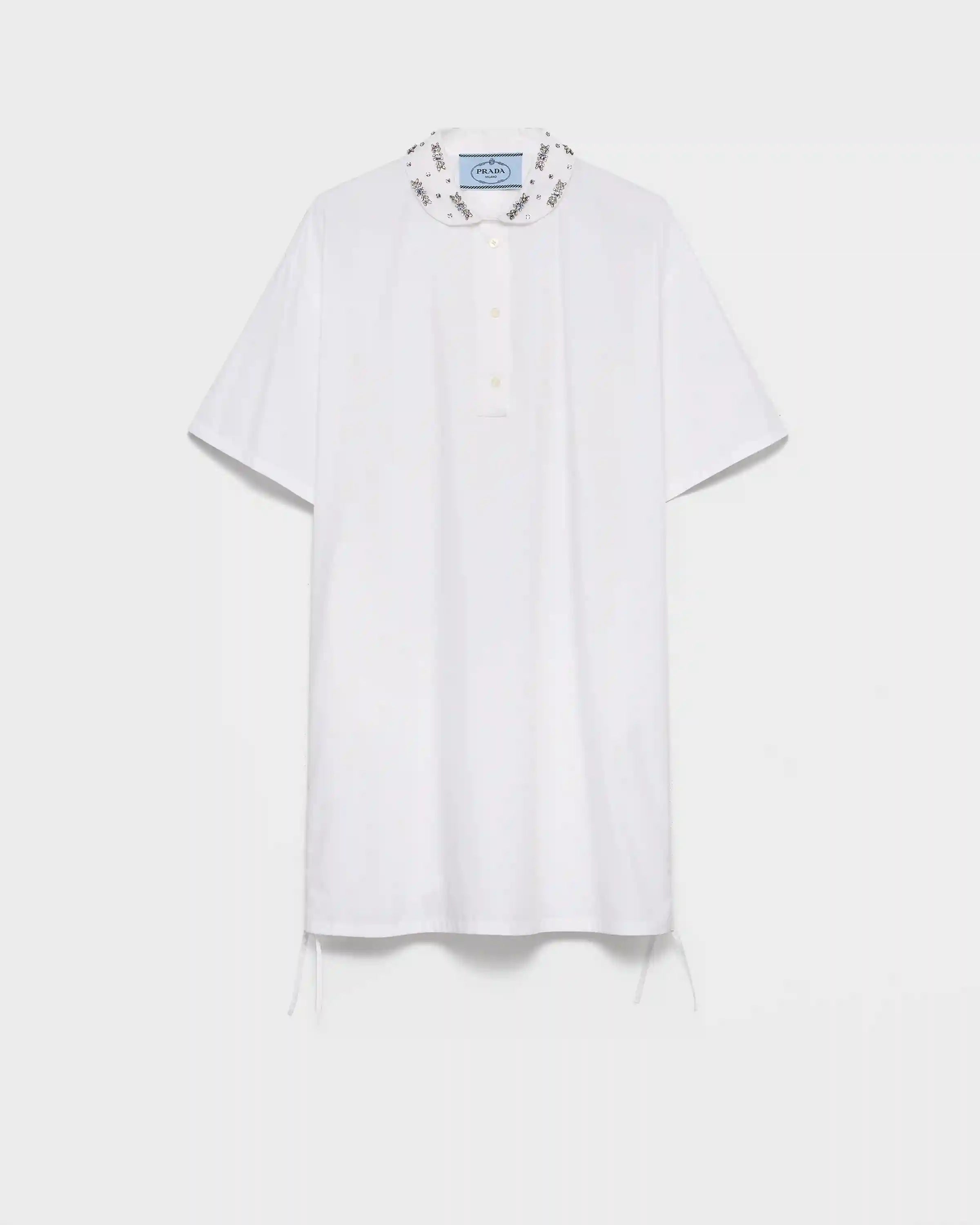 Embroidered poplin mini-dress