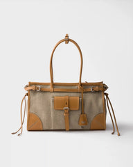 Prada Bonnie linen and leather tote bag