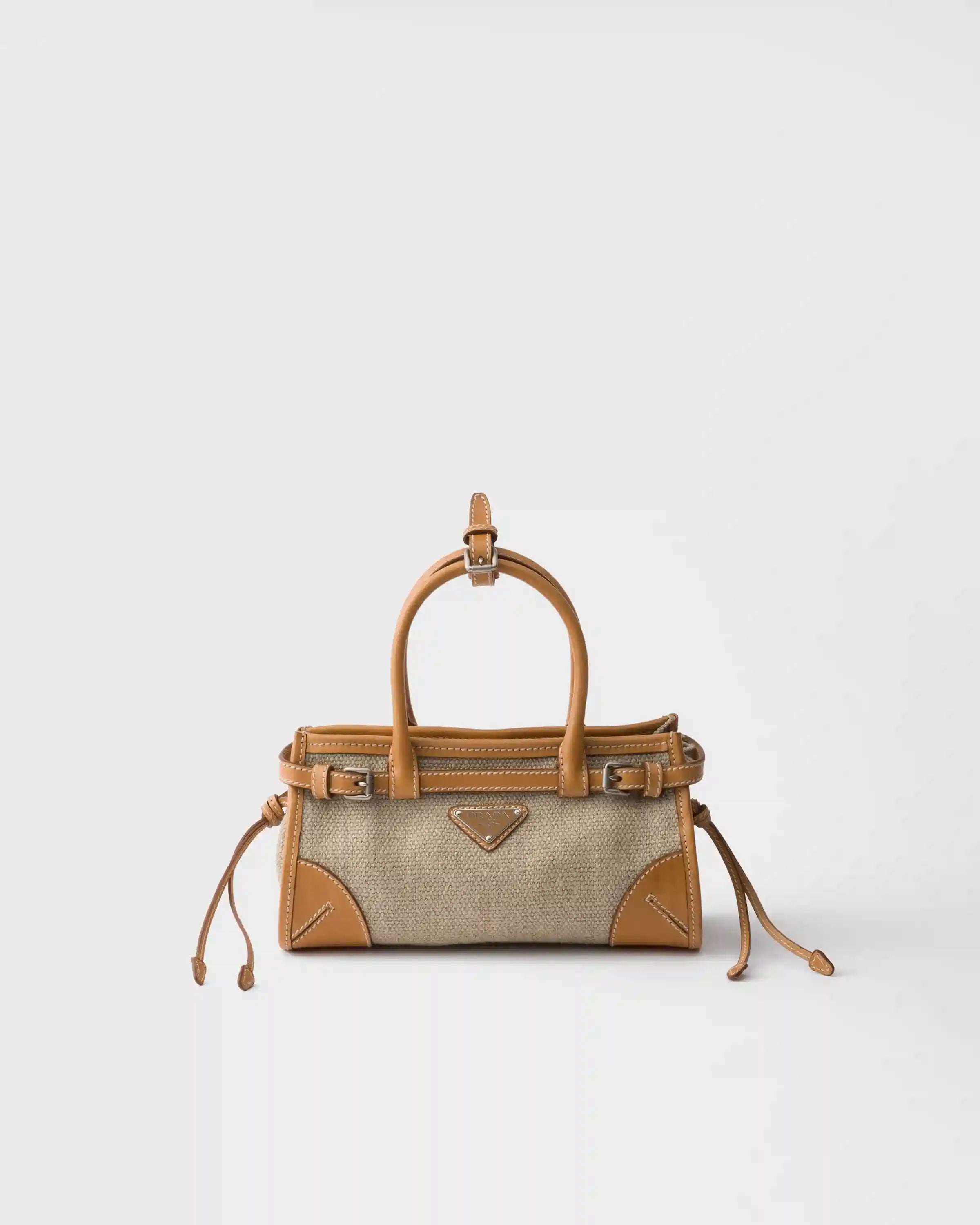 Prada Bonnie small linen and leather handbag