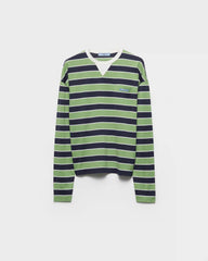 Long-sleeved bayadere striped lisle cotton T-shirt