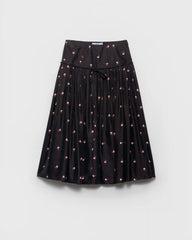 Floral print washed silk midi-skirt