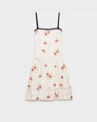 Embroidered linen mini-dress with floral motif