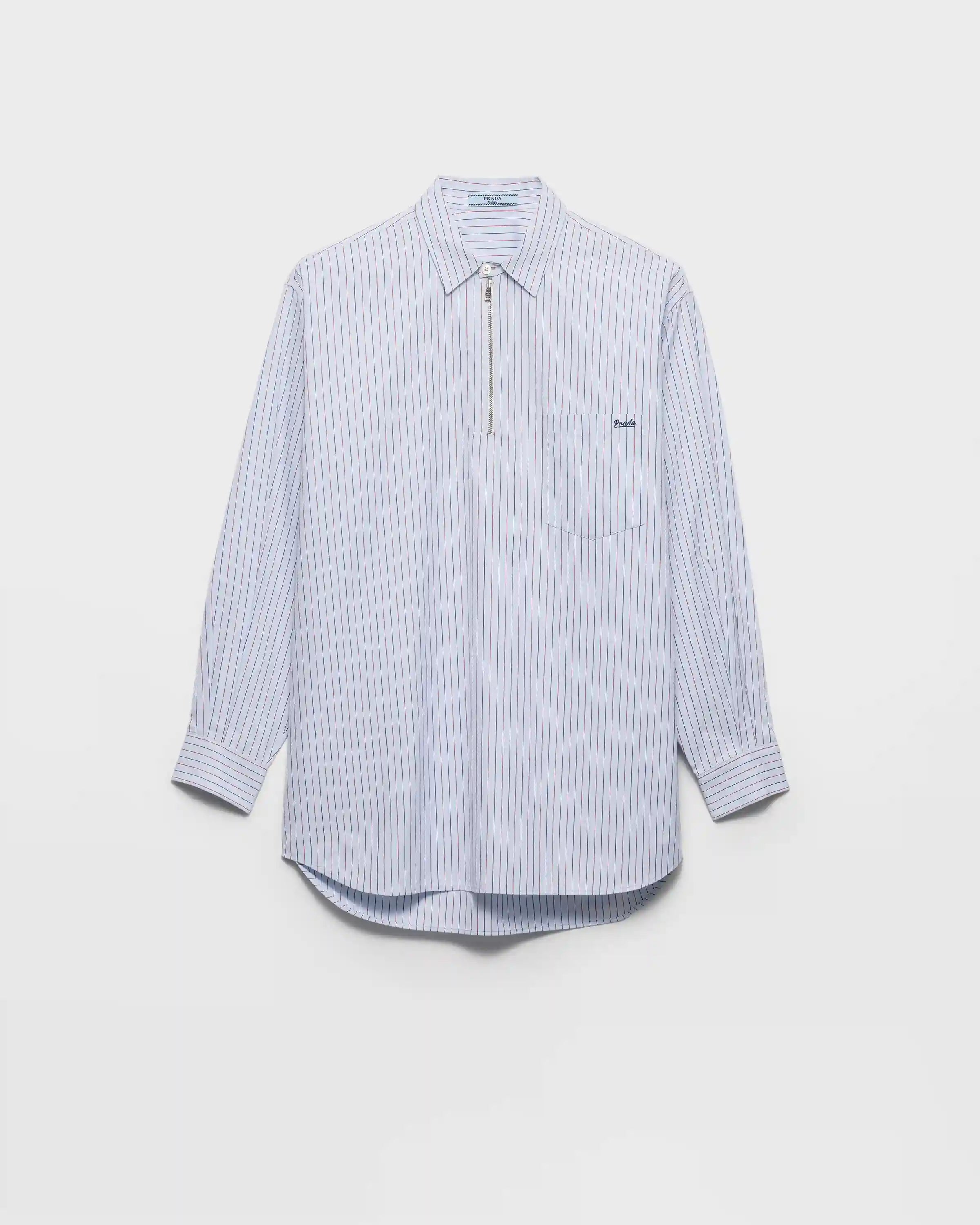 Striped cotton shirt with half-zipper