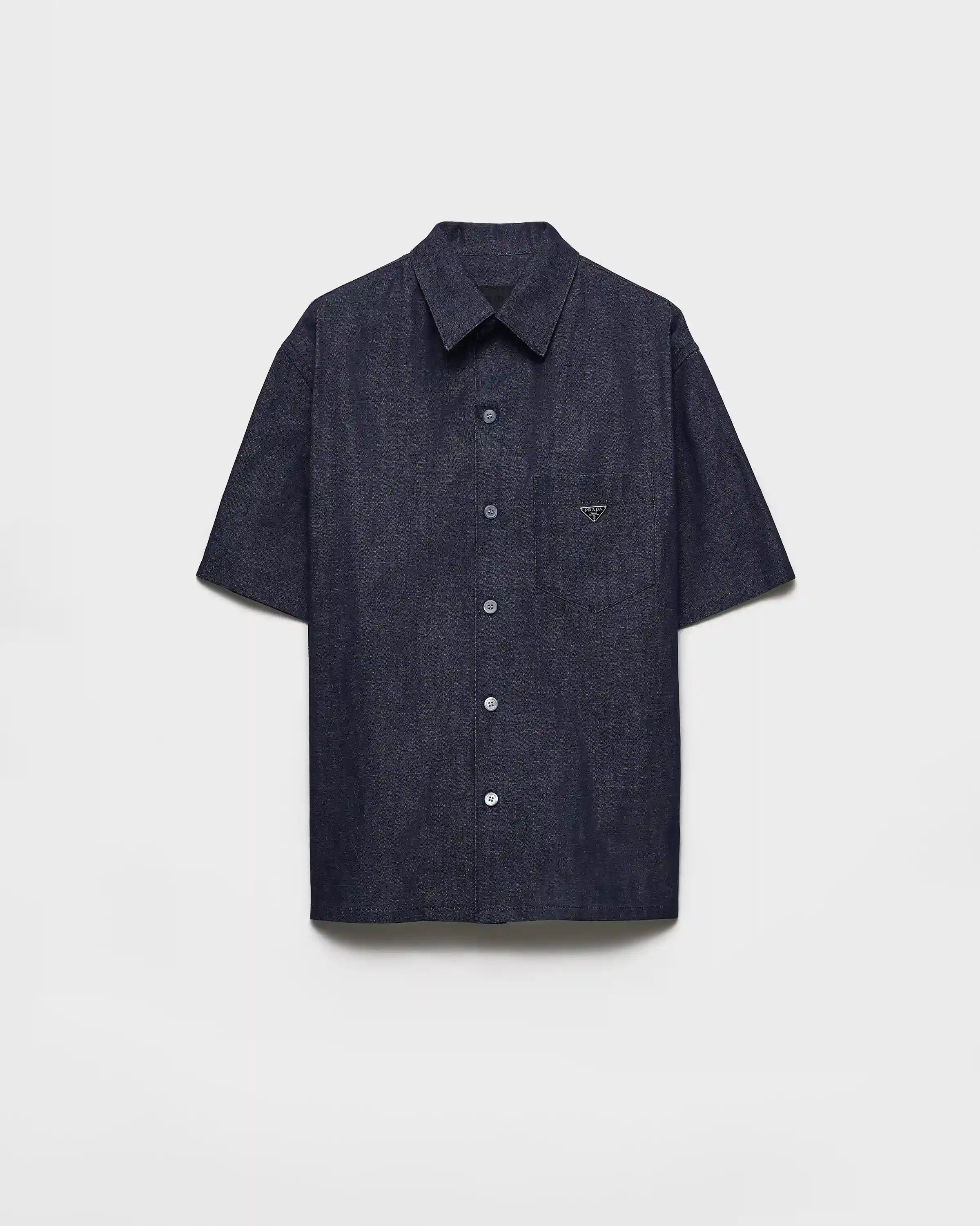 Short-sleeved chambray denim shirt