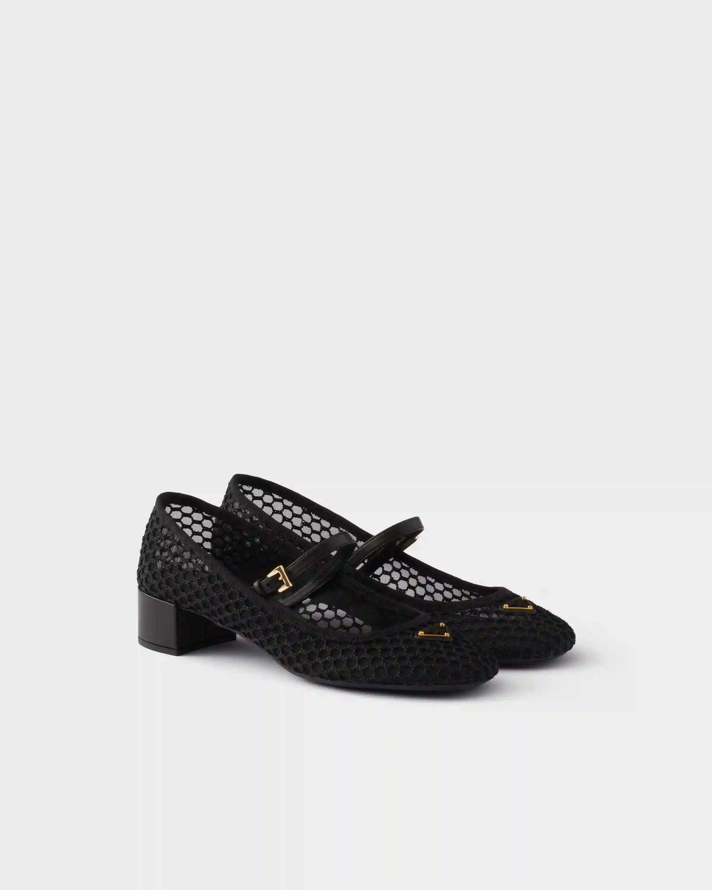 Low heel mesh fabric ballerinas