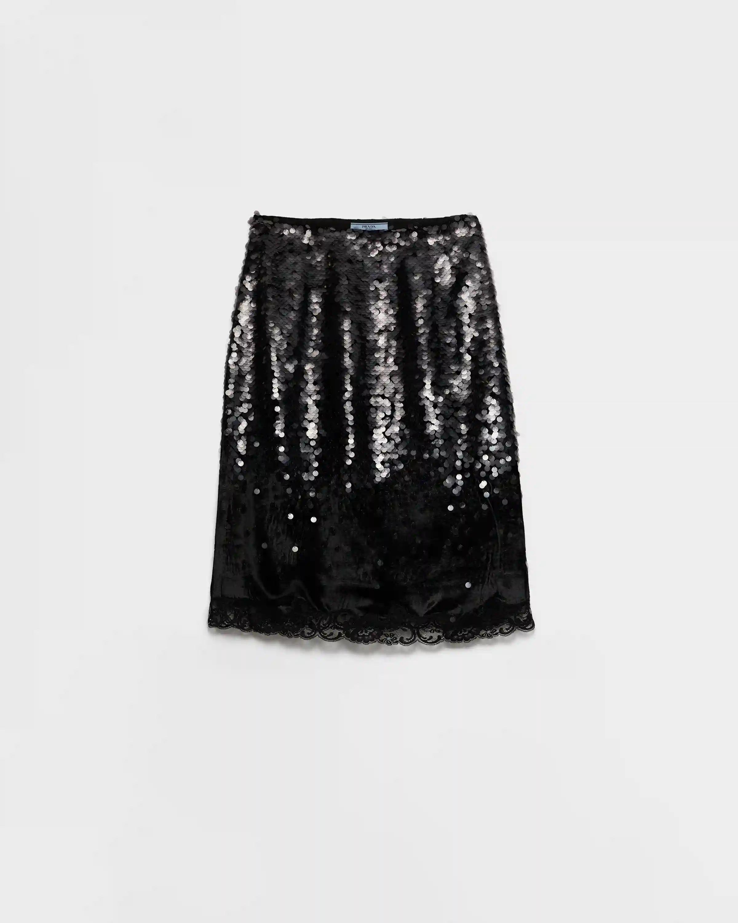 Embroidered velvet midi-skirt