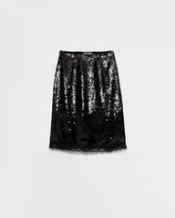 Embroidered velvet midi-skirt