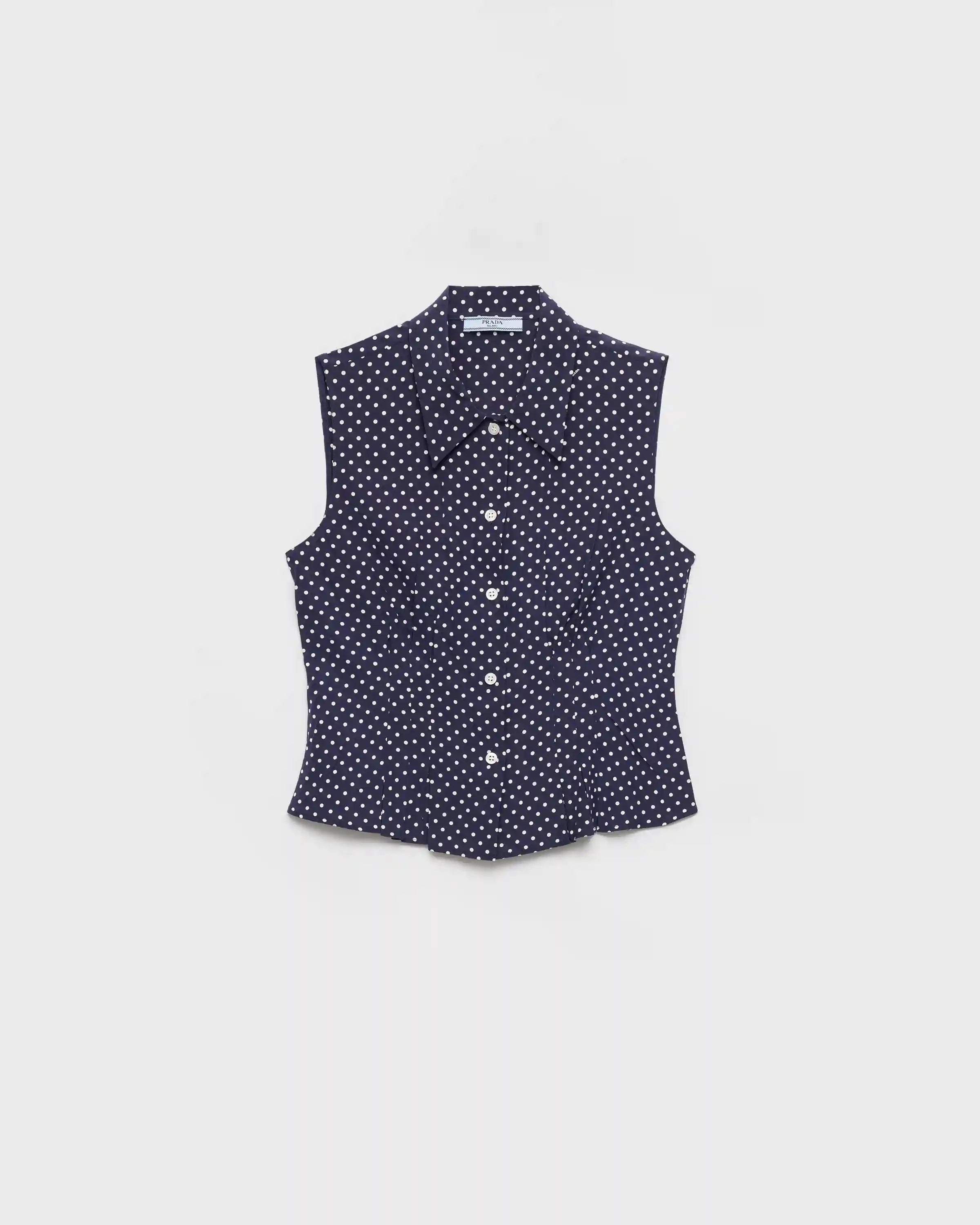 Sleeveless polka-dot marocain silk shirt