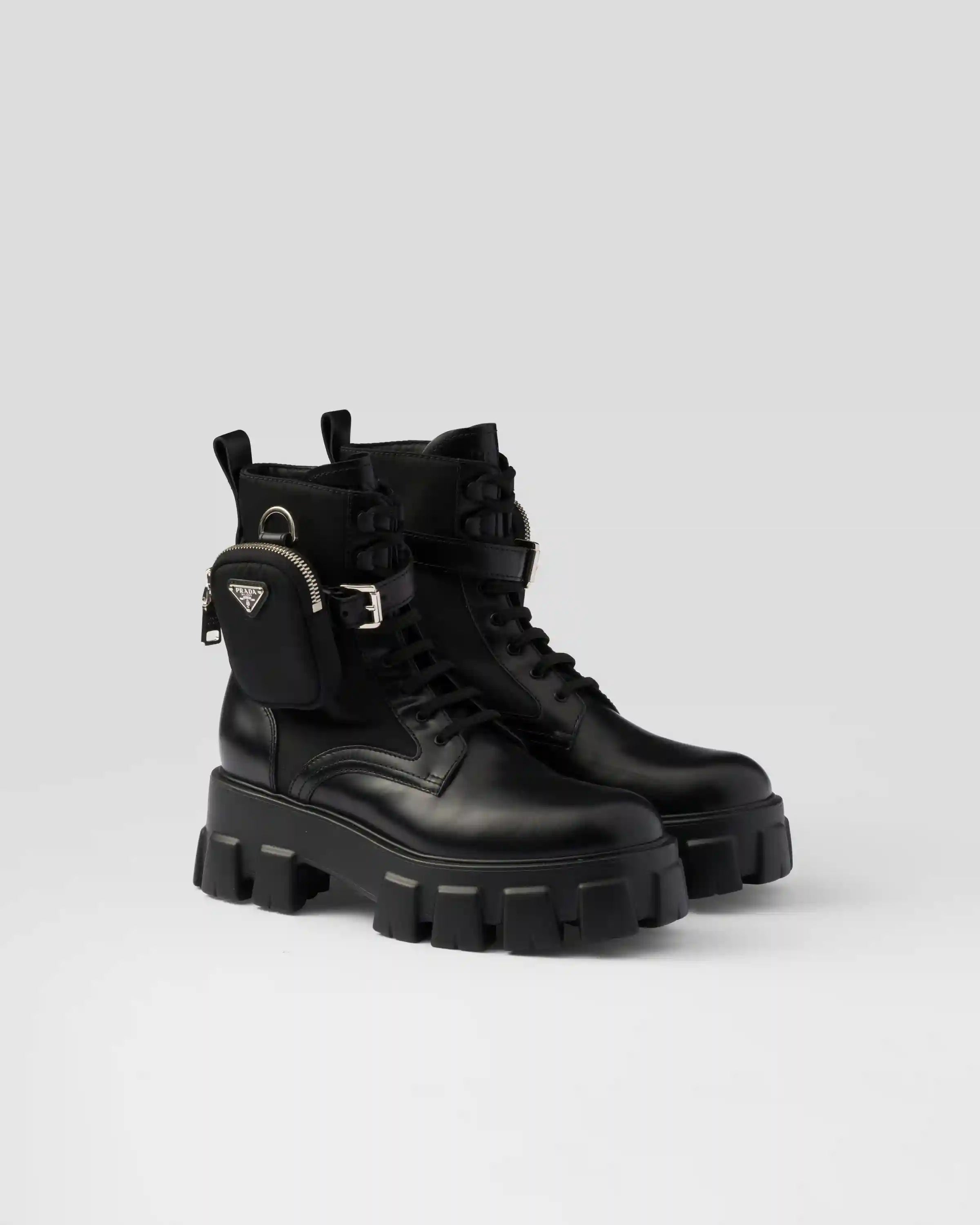 Monolith leather and Re-Nylon combat boots with pouch
