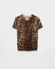 Short-sleeved printed cashmere sweater