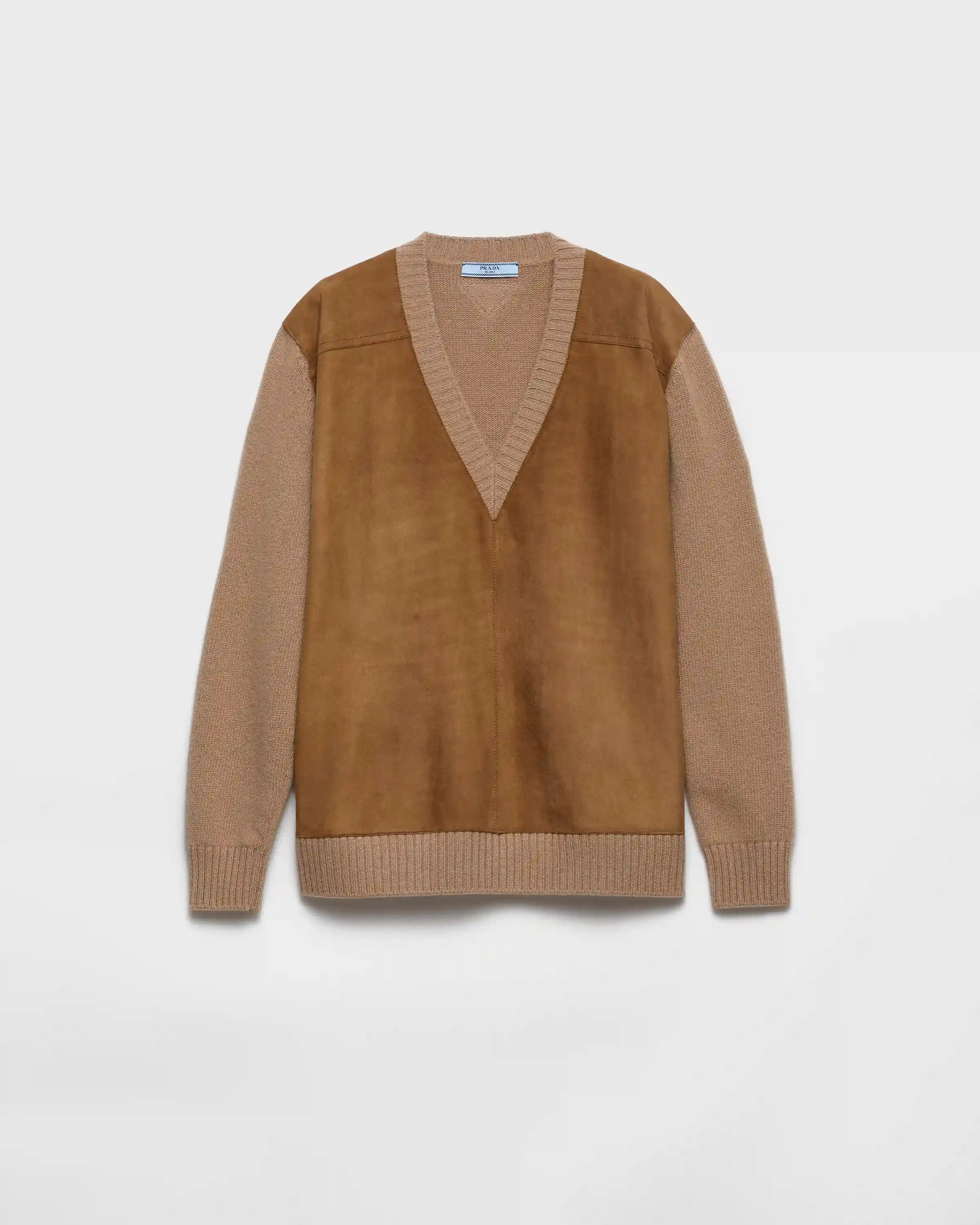 Cashmere, wool and suede sweater