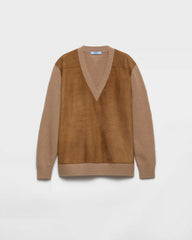 Cashmere, wool and suede sweater