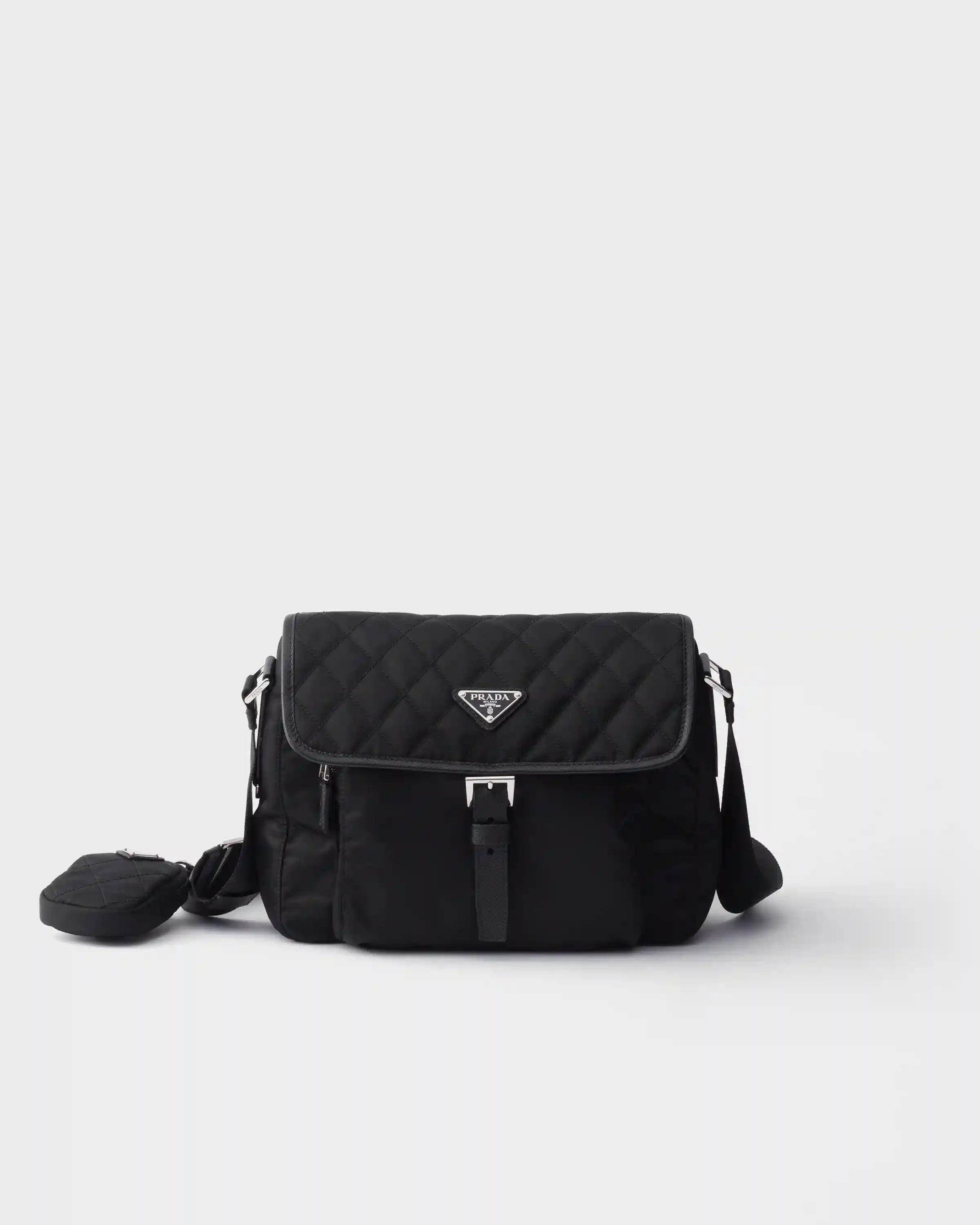 Medium quilted Re-Nylon shoulder bag with Saffiano leather trim