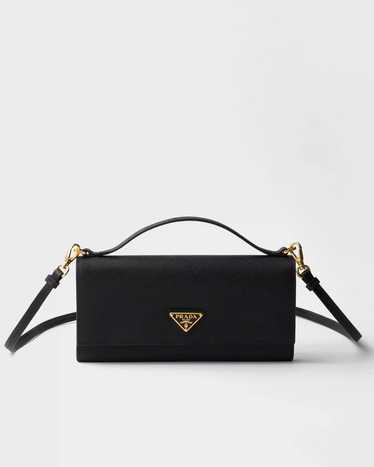 Saffiano leather wallet with shoulder strap