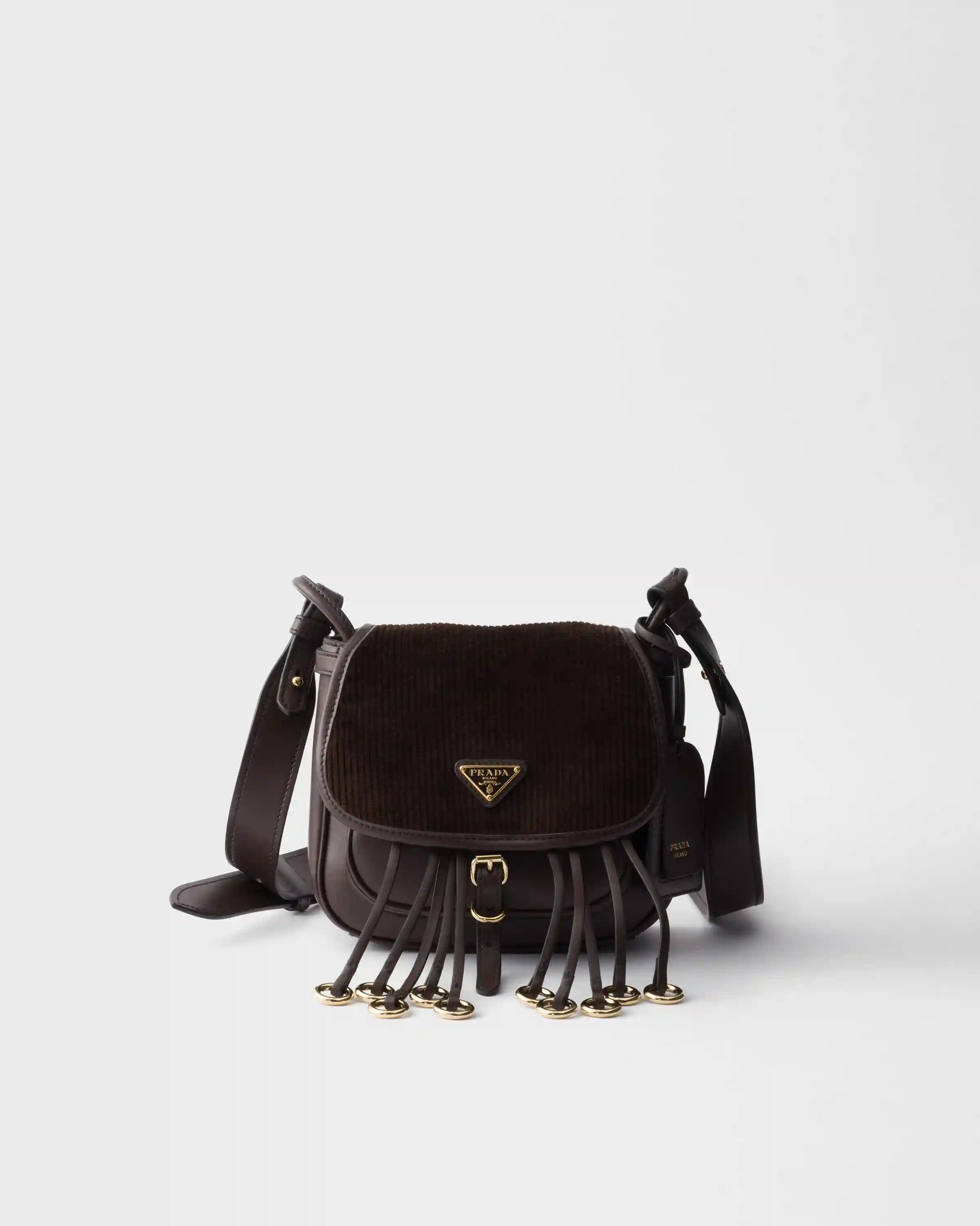 Prada Corsaire corduroy and leather mini shoulder bag