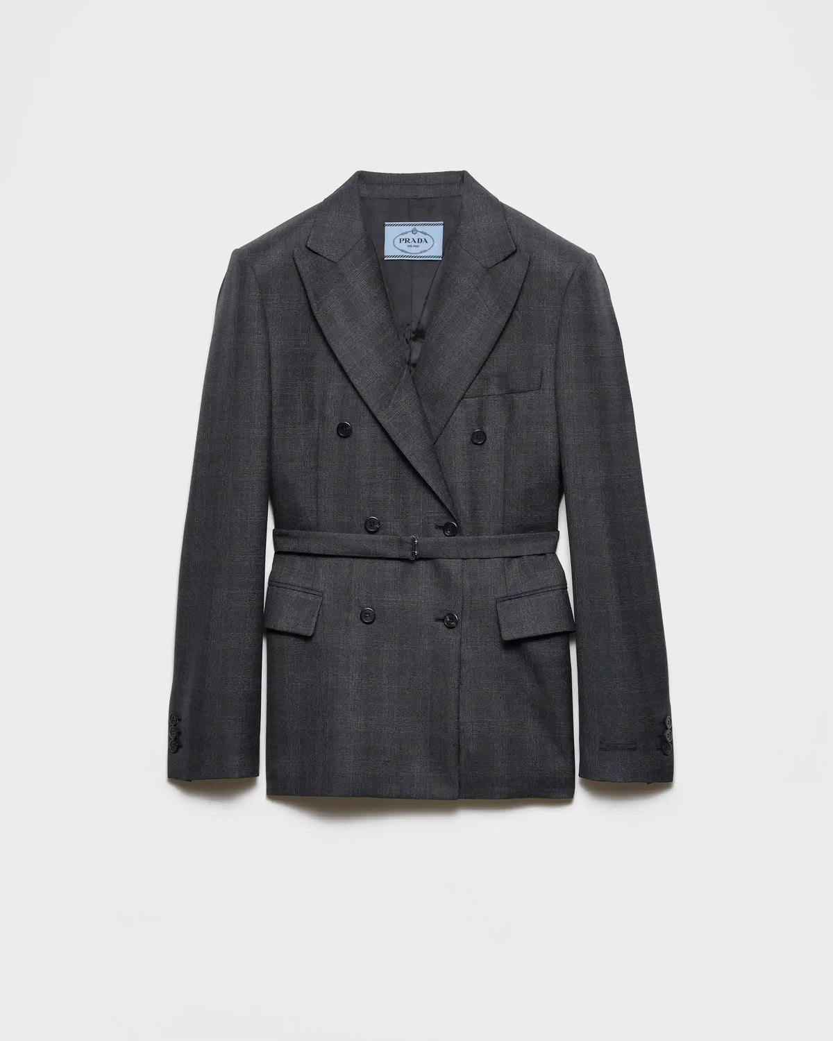 Double-breasted checked wool jacket