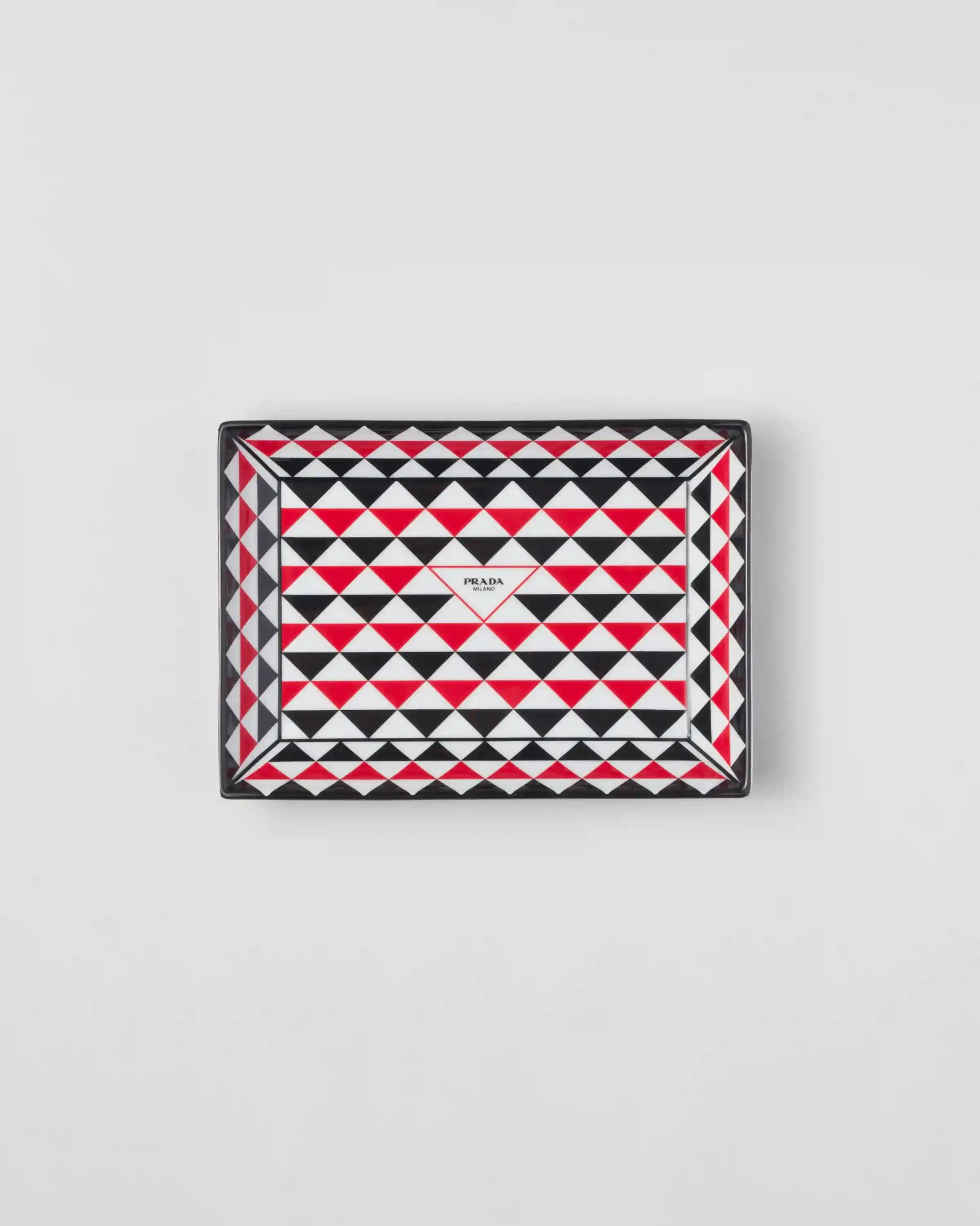 Large rectangular porcelain catchall tray - Triangles