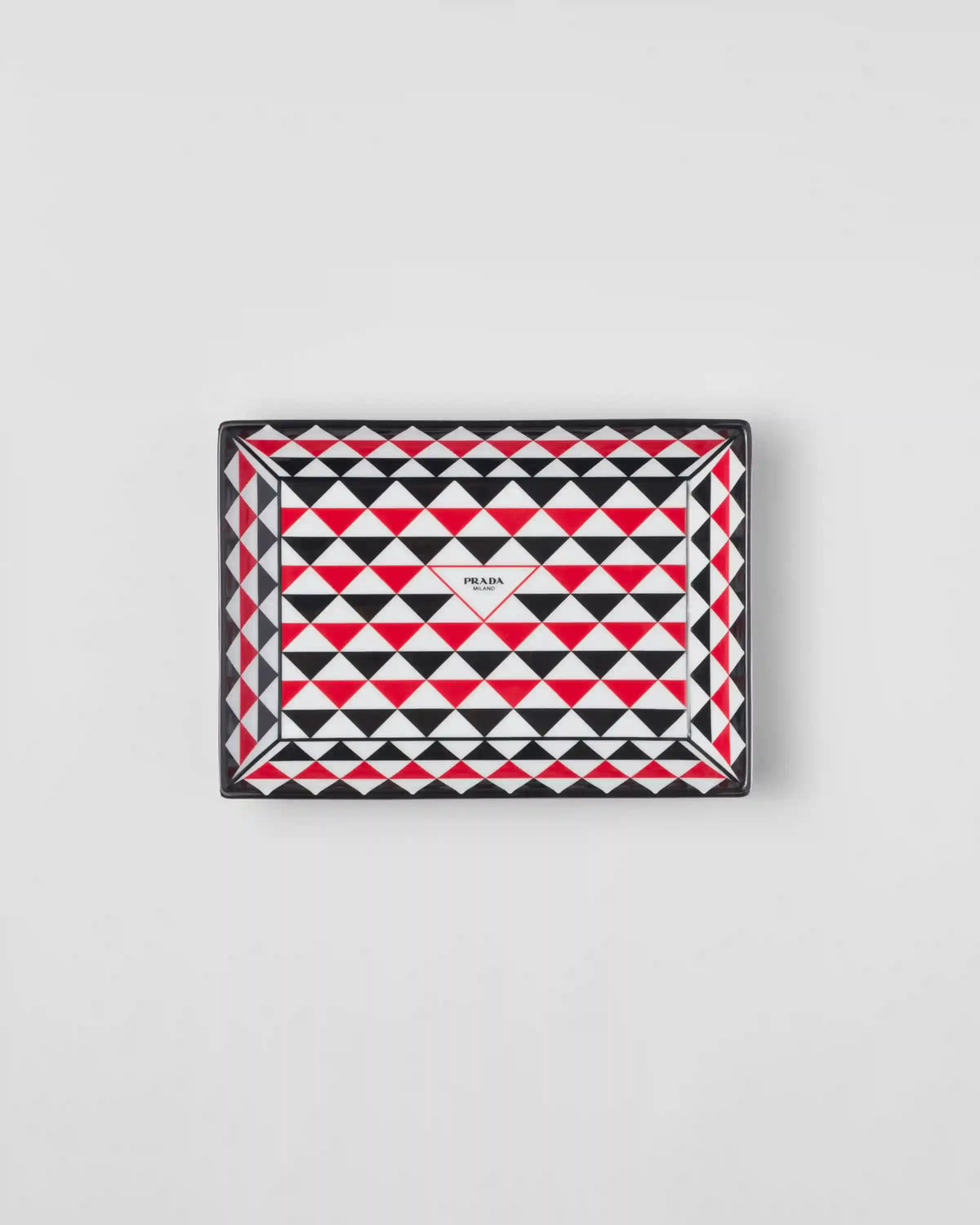 Large rectangular porcelain catchall tray - Triangles