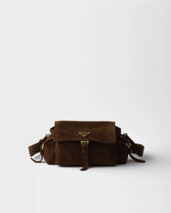 Prada Explore medium suede shoulder bag with flap