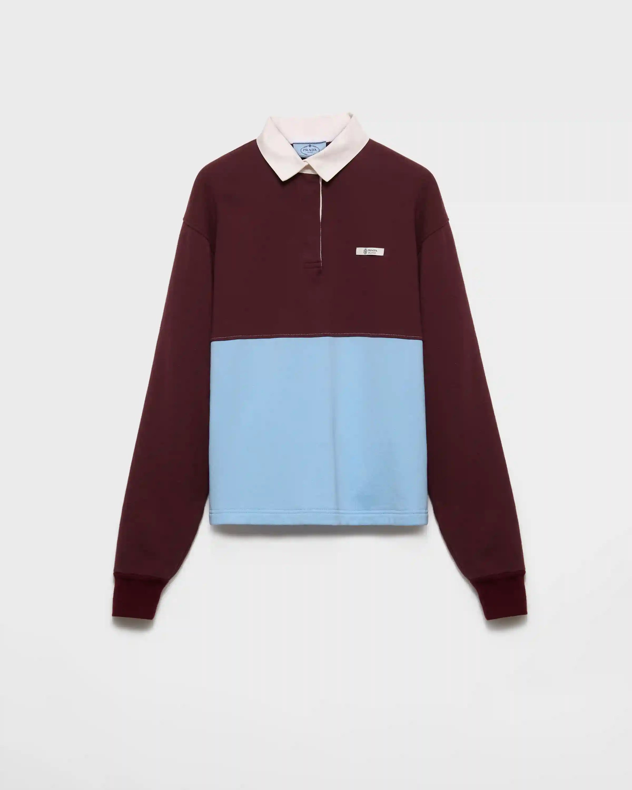 Long-sleeved cotton fleece polo shirt