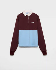 Long-sleeved cotton fleece polo shirt