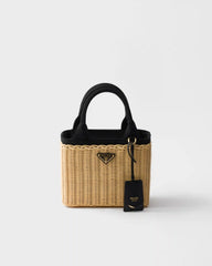 Small wicker and canvas tote bag