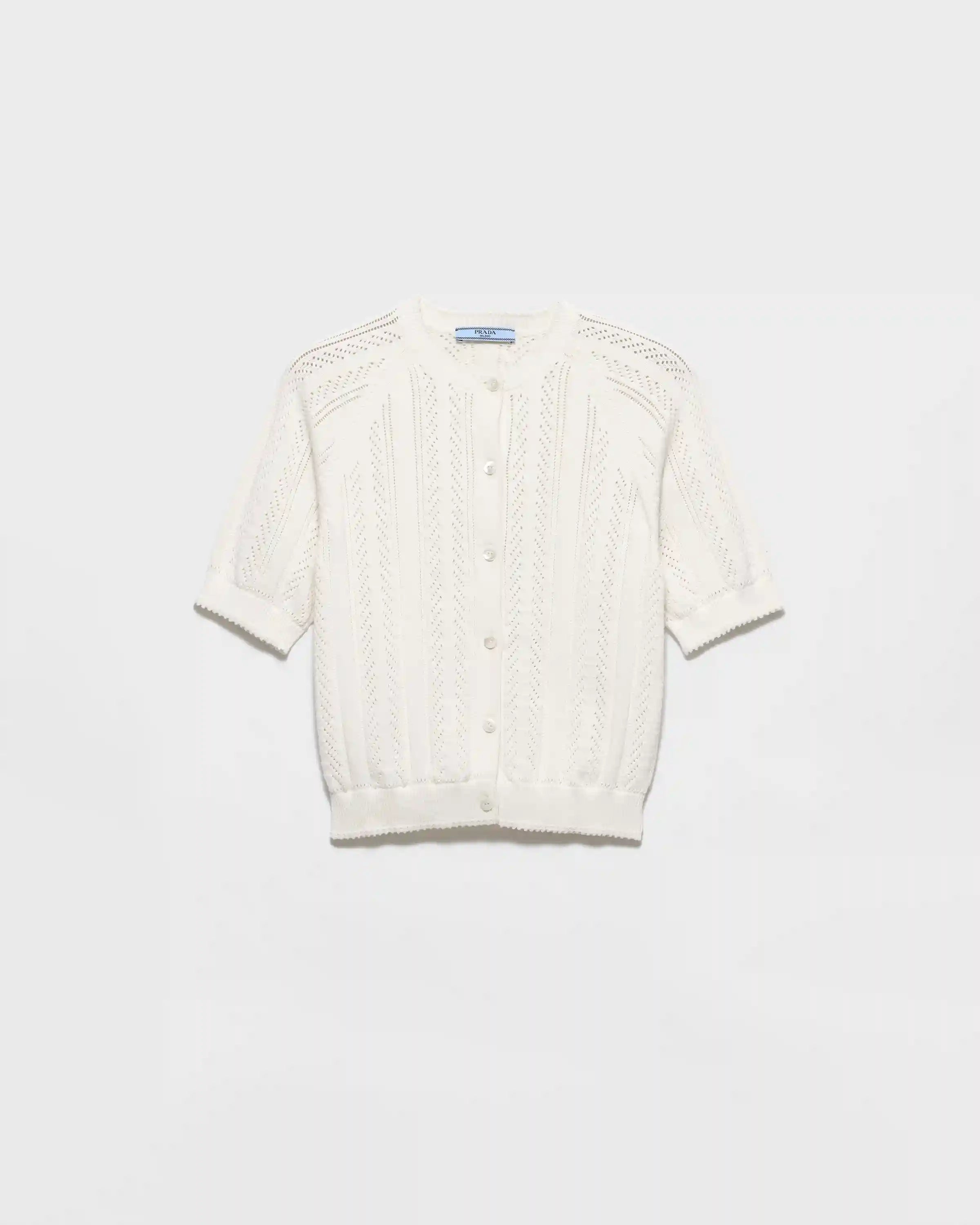 Short-sleeved openwork cotton cardigan