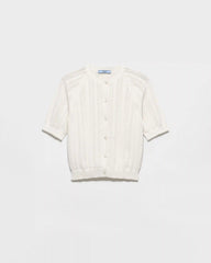 Short-sleeved openwork cotton cardigan