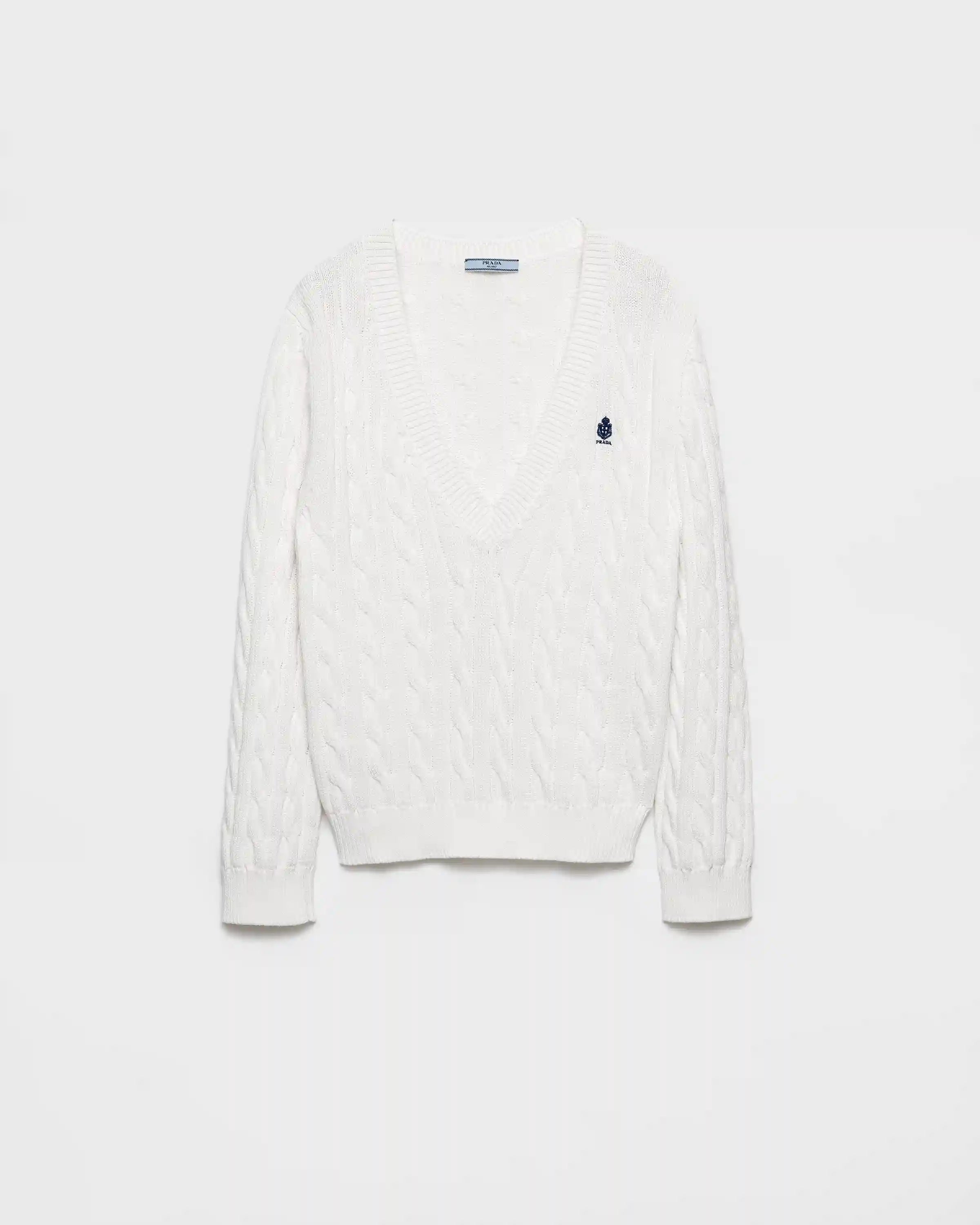 Cable-knit V-neck cotton sweater