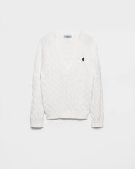 Cable-knit V-neck cotton sweater