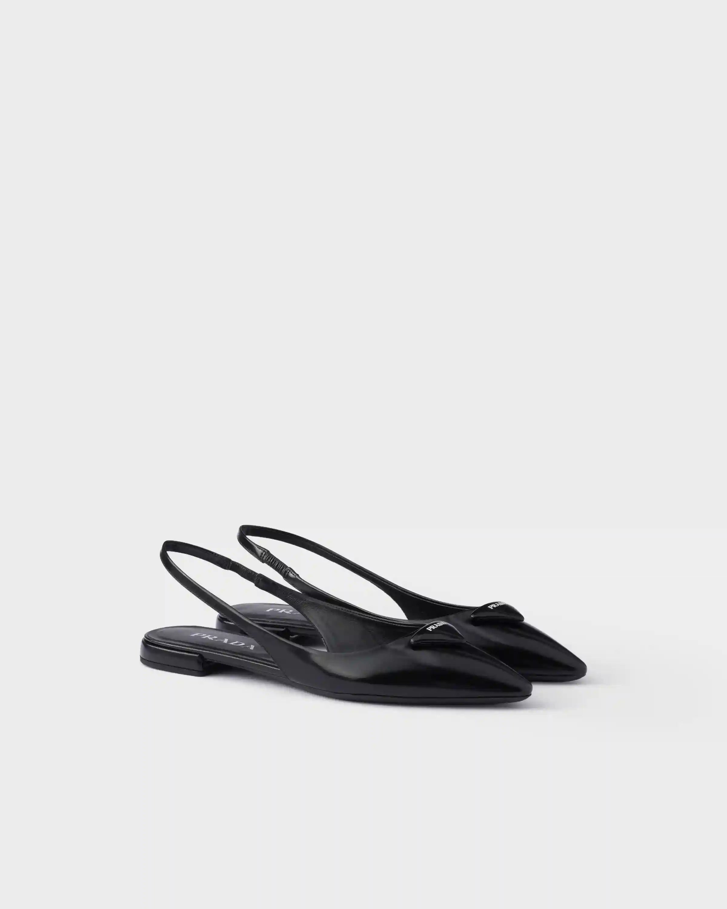 Brushed leather ballerina slingbacks