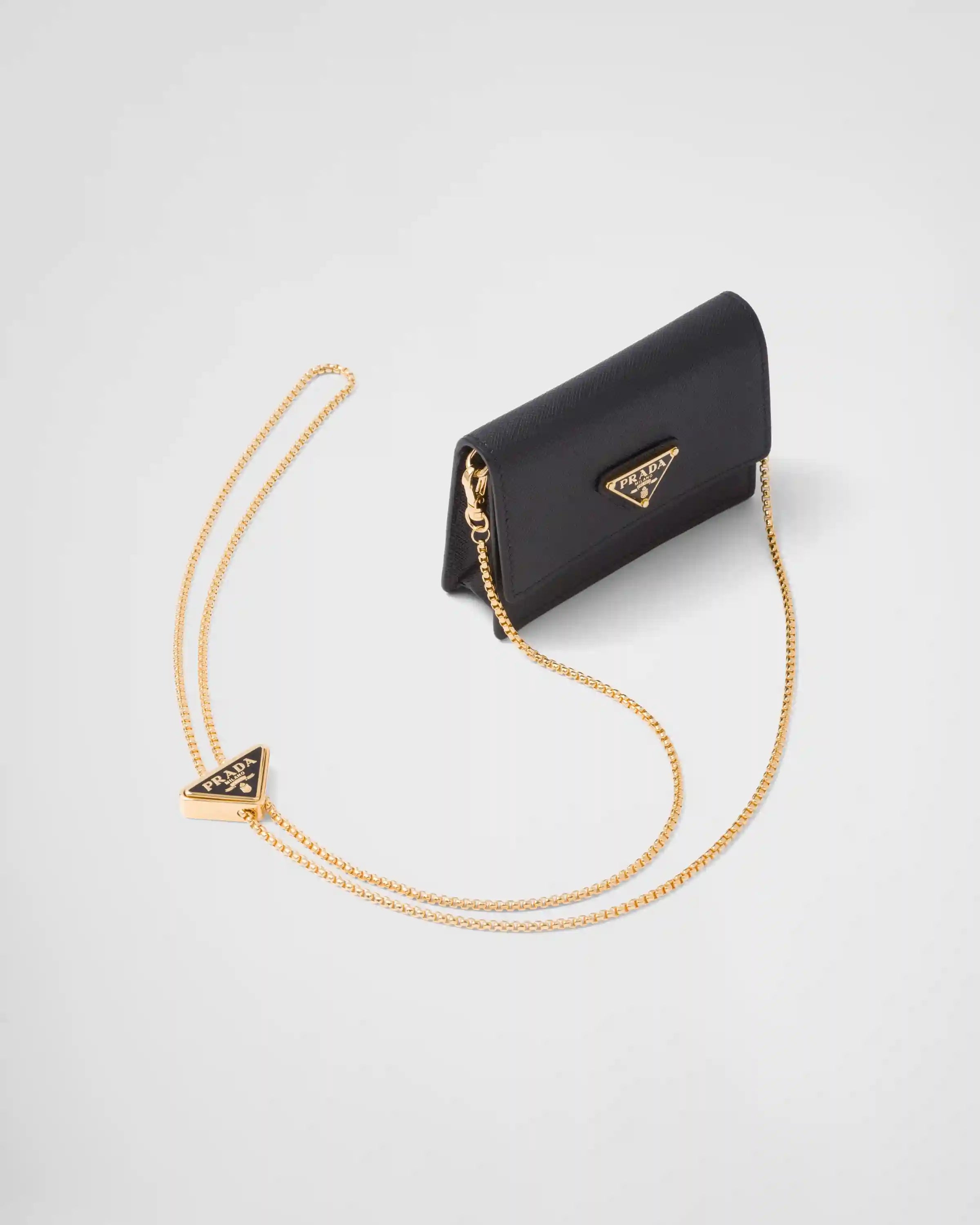 Saffiano leather card holder with shoulder strap