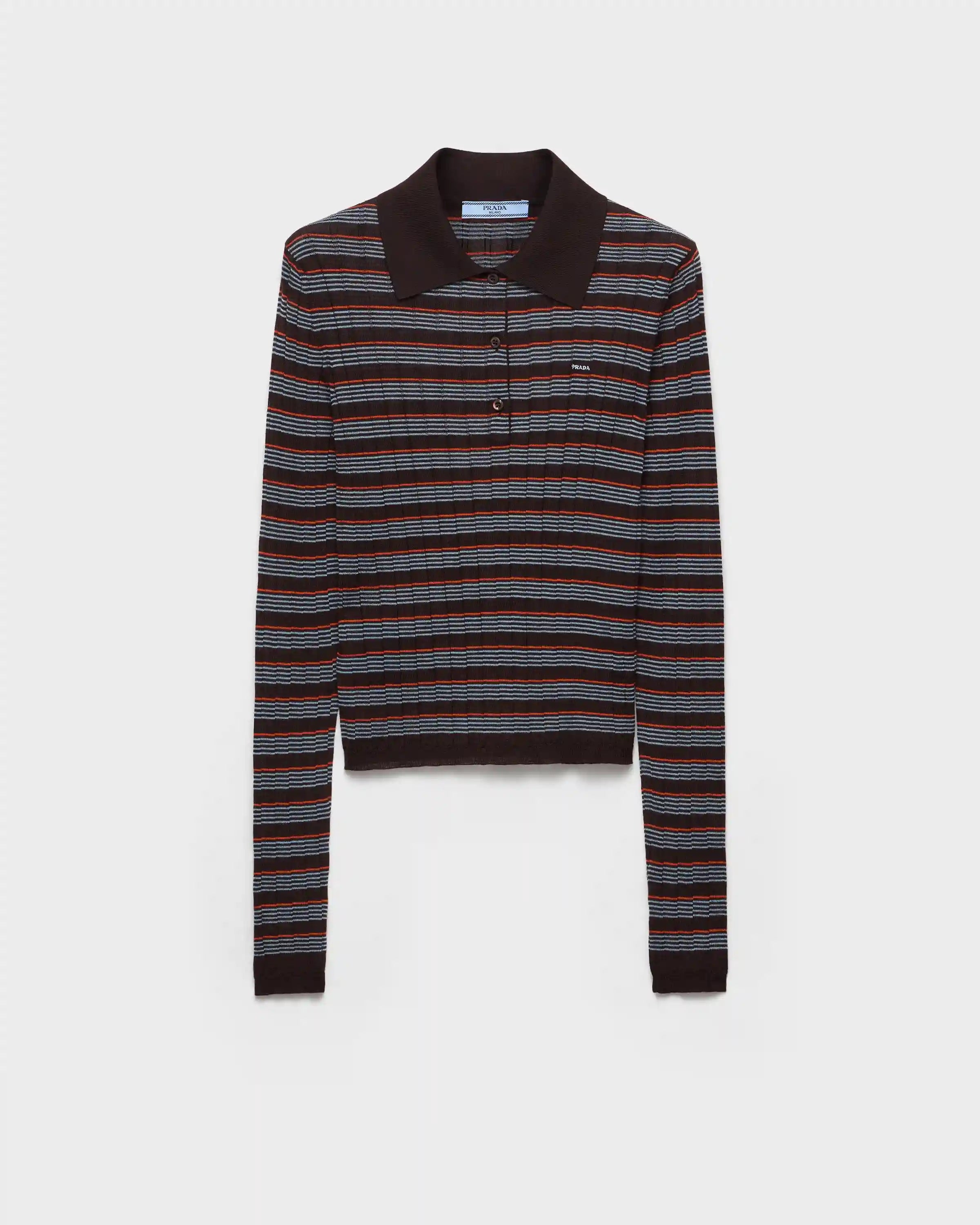 Striped cashmere and silk polo shirt