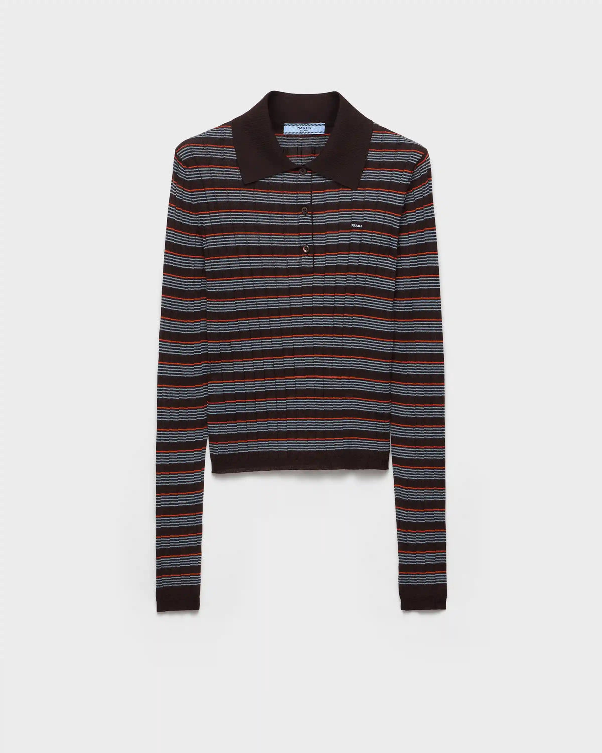 Striped cashmere and silk polo shirt