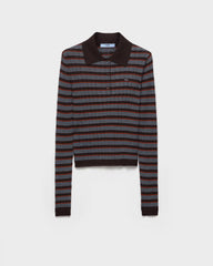 Striped cashmere and silk polo shirt