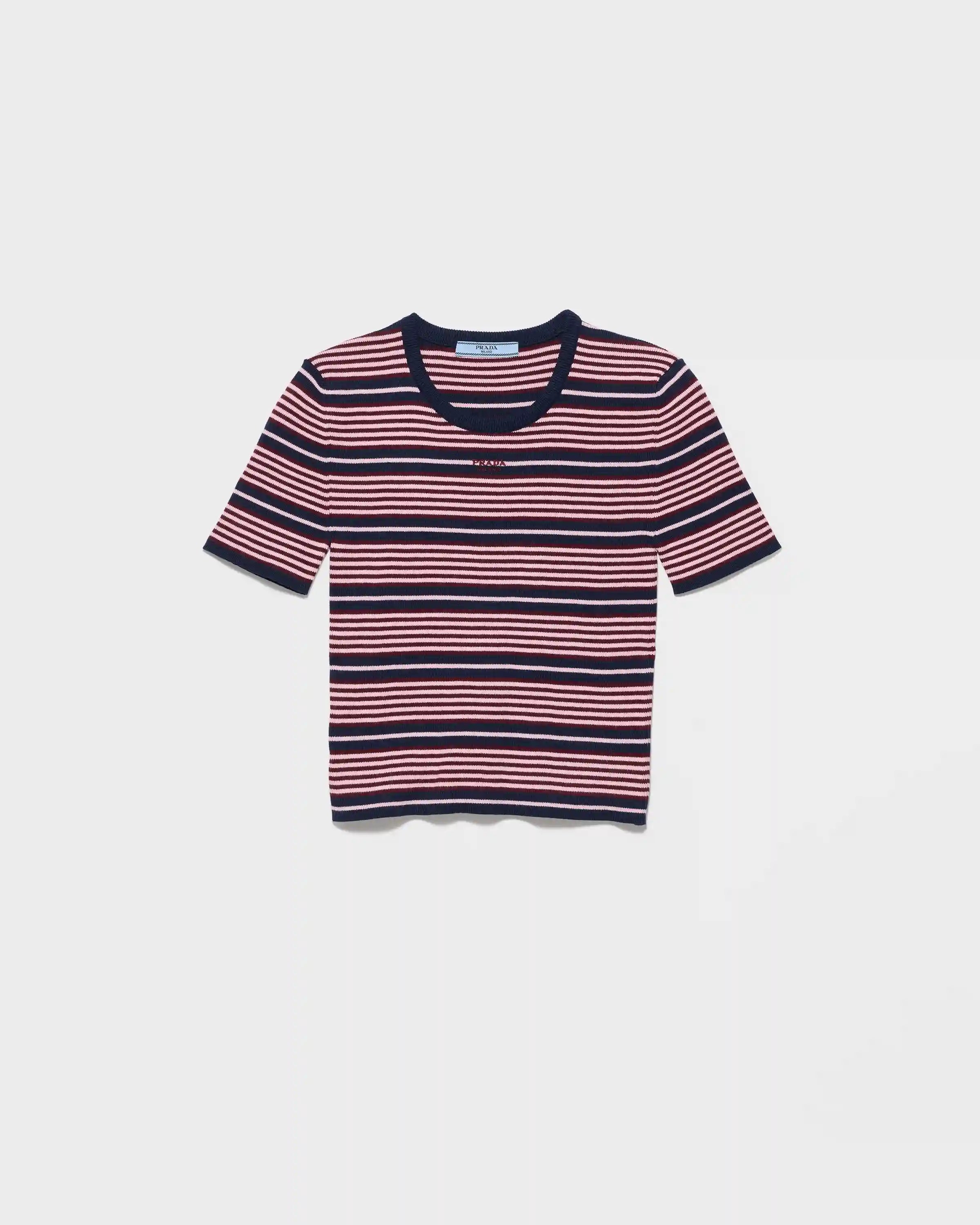 Short-sleeved striped cotton sweater