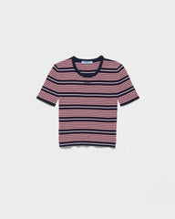 Short-sleeved striped cotton sweater