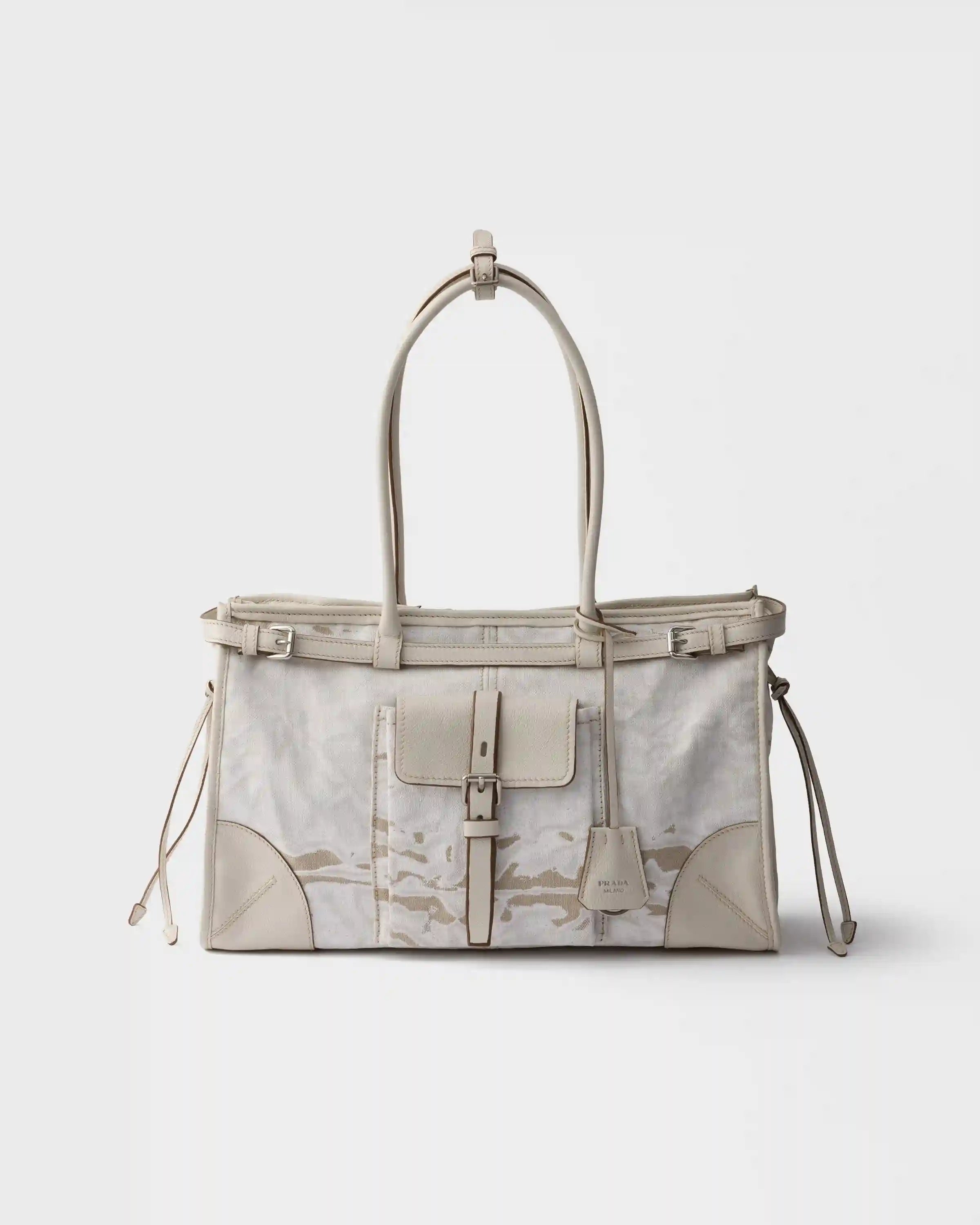 Prada Bonnie large printed linen and leather handbag