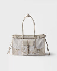Prada Bonnie large printed linen and leather handbag