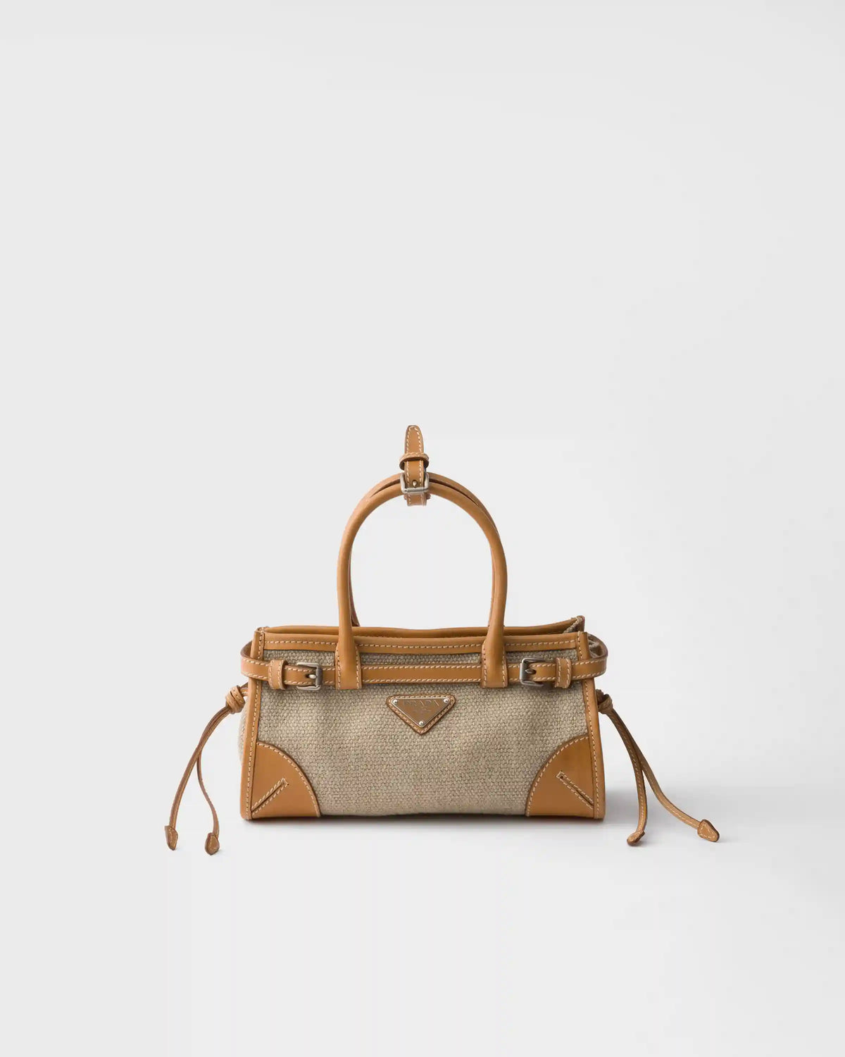 Prada Bonnie small linen and leather handbag