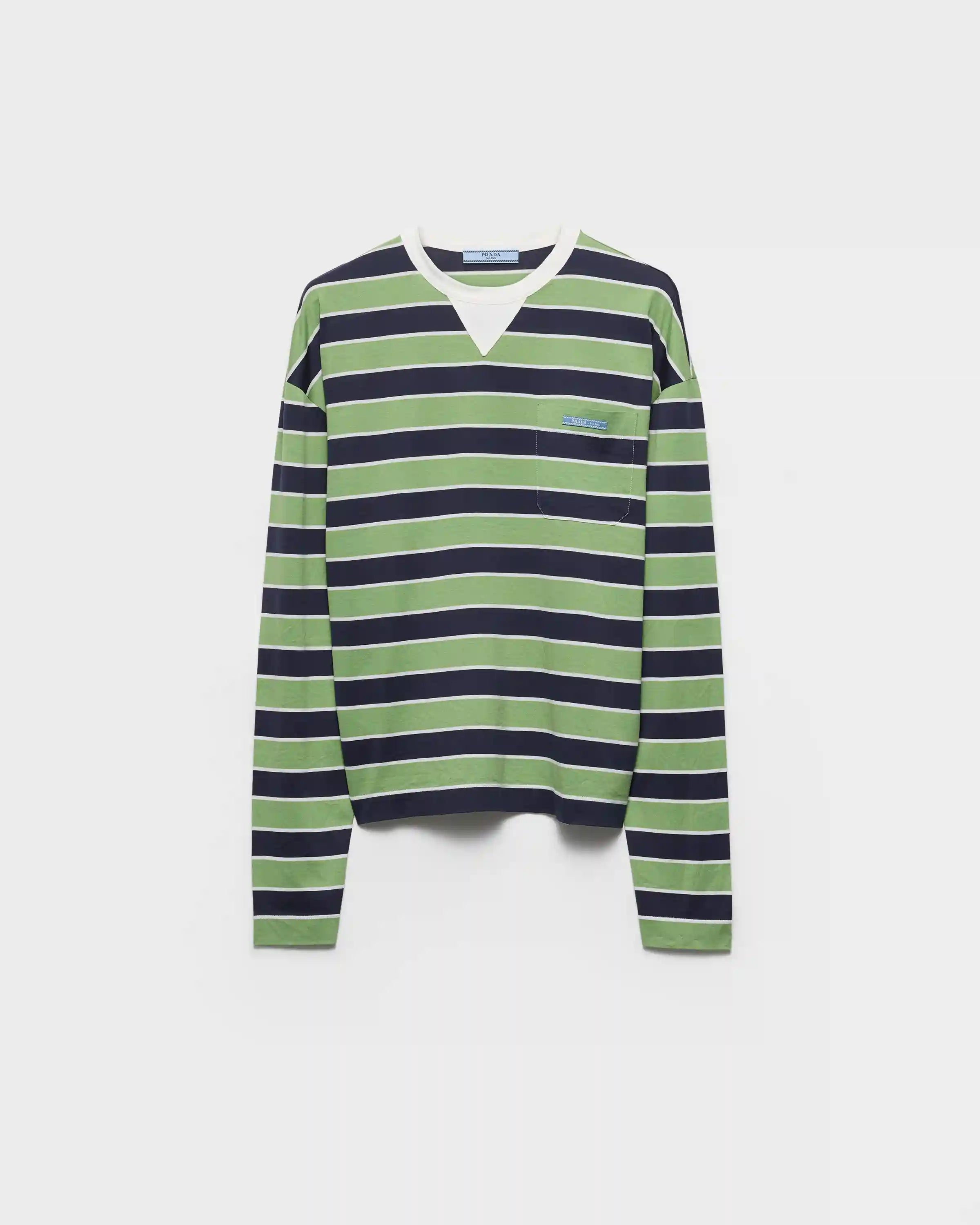 Long-sleeved bayadere striped lisle cotton T-shirt 