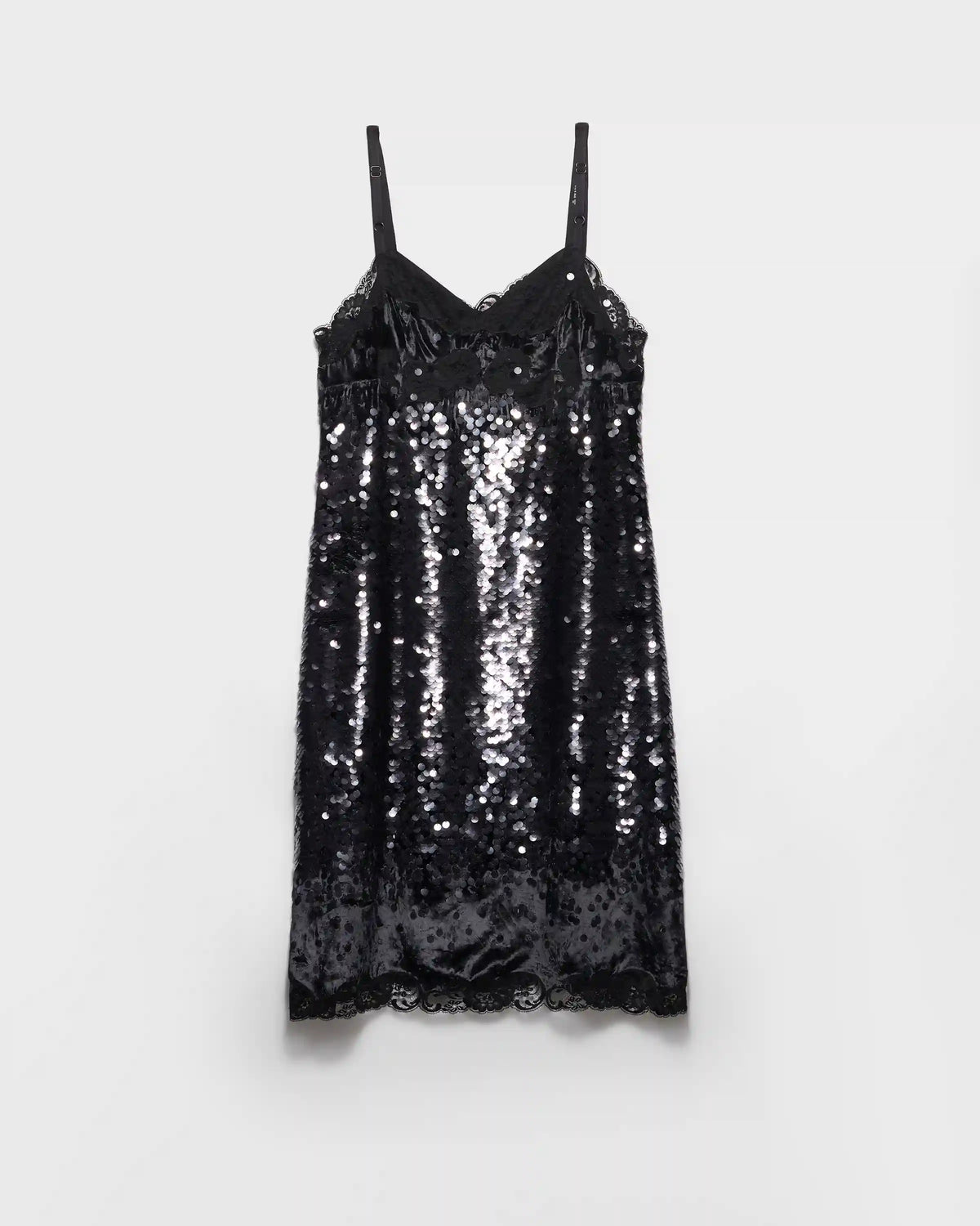 Embroidered velvet dress with sequins and lace