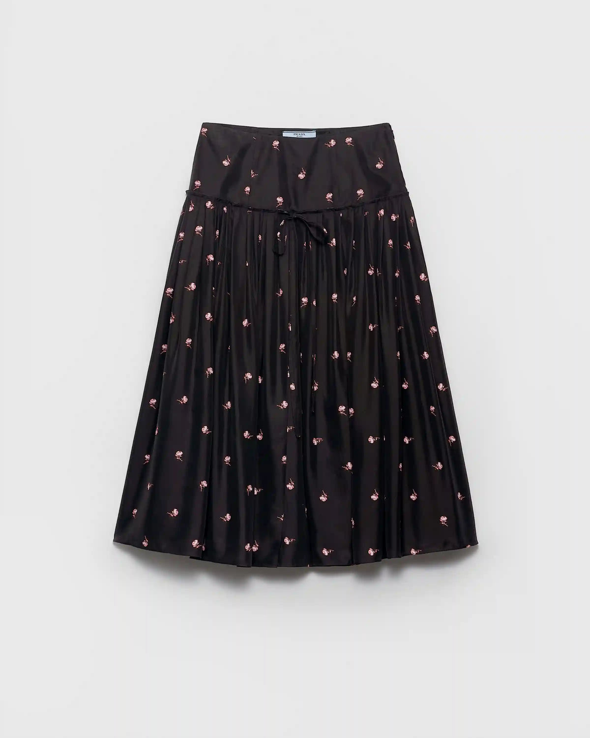 Floral print washed silk midi-skirt