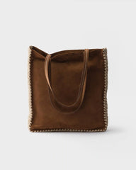 Large suede and crochet tote bag